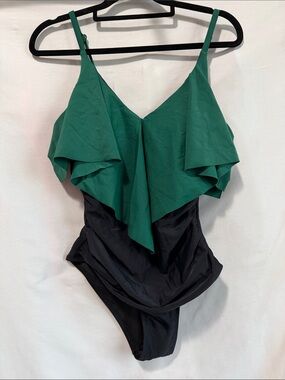 Green & Black Ruffle One-Piece Swimsuit